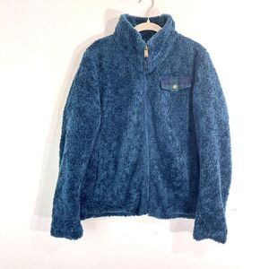 Pendleton Jacket Women Large Teal Blue High Pile Fleece Wool Plaid Lining Warm
